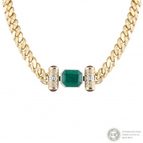 Yellow Gold Diamond and Emerald Necklace